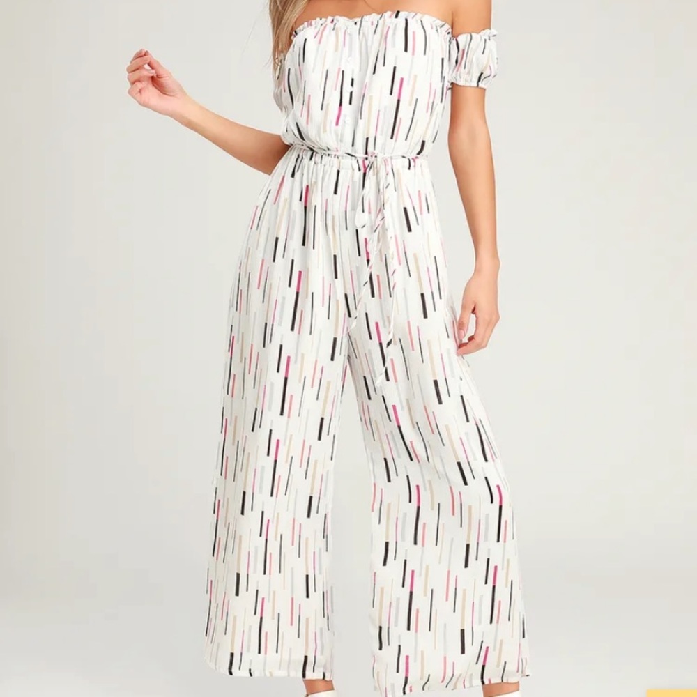 White And Multi Color Off the Shoulder Romper